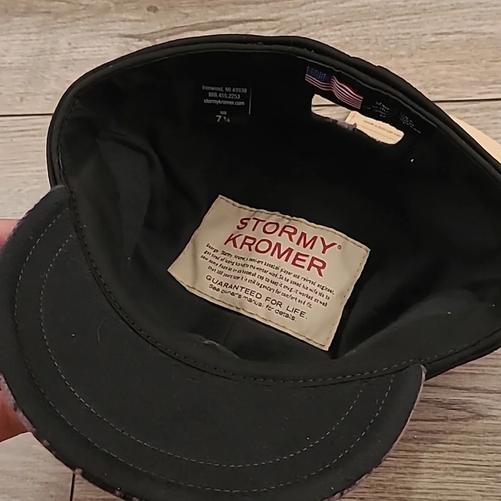 STORMY KROMER The Millie Silver Stone Grey Plaid Fleece Hunting Back Hat Cap NEW